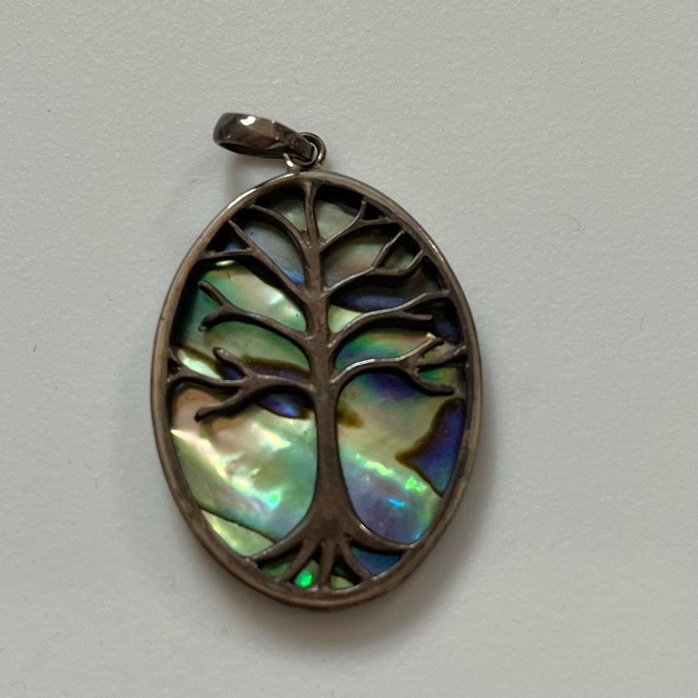 Abalone Shell Tree Silhouette Necklace Charm